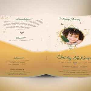 Gold Princess Funeral Program Template Word Template, Publisher Gold Green, Celebration of Life, Memorial Service 4 Pages 5.5x8.5 in image 3