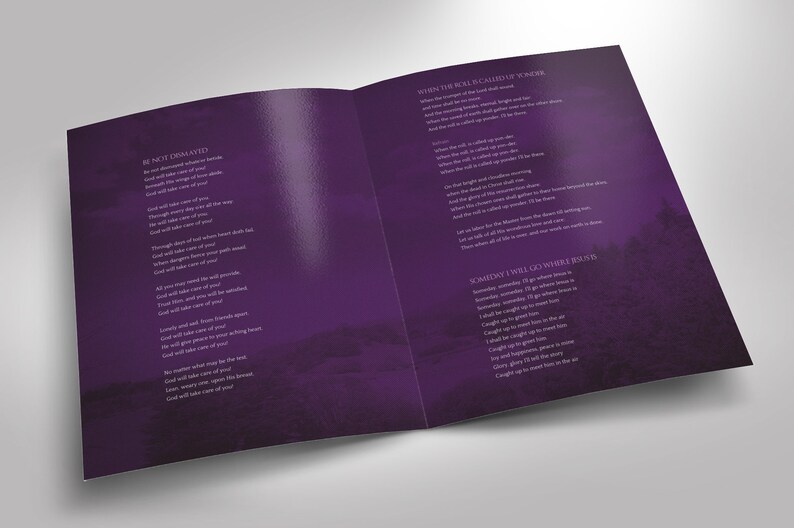 Violet Sky Tabloid Funeral Program Template Word Template, Publisher Celebration of Life 8 Pages 11x17 inches image 5