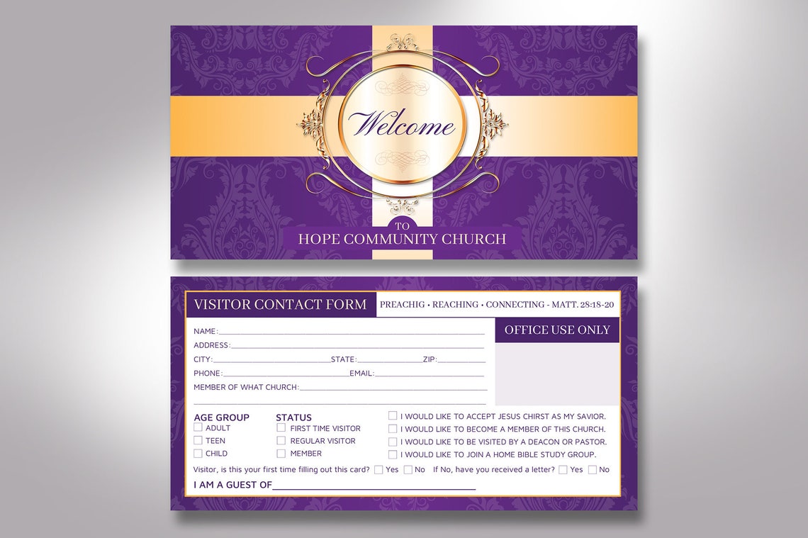 Church Visitor Card Canva Template 2 Sides Editable Etsy Church Visitor Card Canva Template 2 Sides Editable Etsy