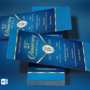 Blue Gold Anniversary Banquet Ticket Template Word Template, Publisher, Pastor Appreciation, Church Event 3x7 in image 7