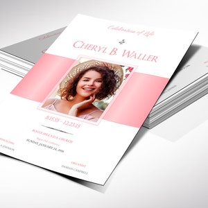 White Pink Funeral Program Template, Single Sheet Word Template, Publisher V1 Celebration of Life 8.5x11 in image 3