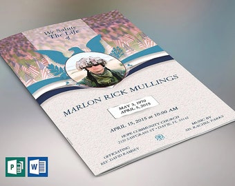 American Navy Funeral Program Template - | Word Template, Publisher | Celebration of Life | 4 Pages | 5.5x8.5 in