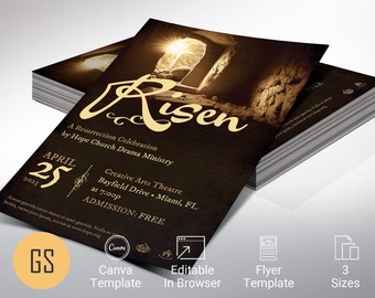 Risen Easter Flyer Template, Canva Template | Church Invitation, Church Flyer, Easter Events, Resurrection Sunday