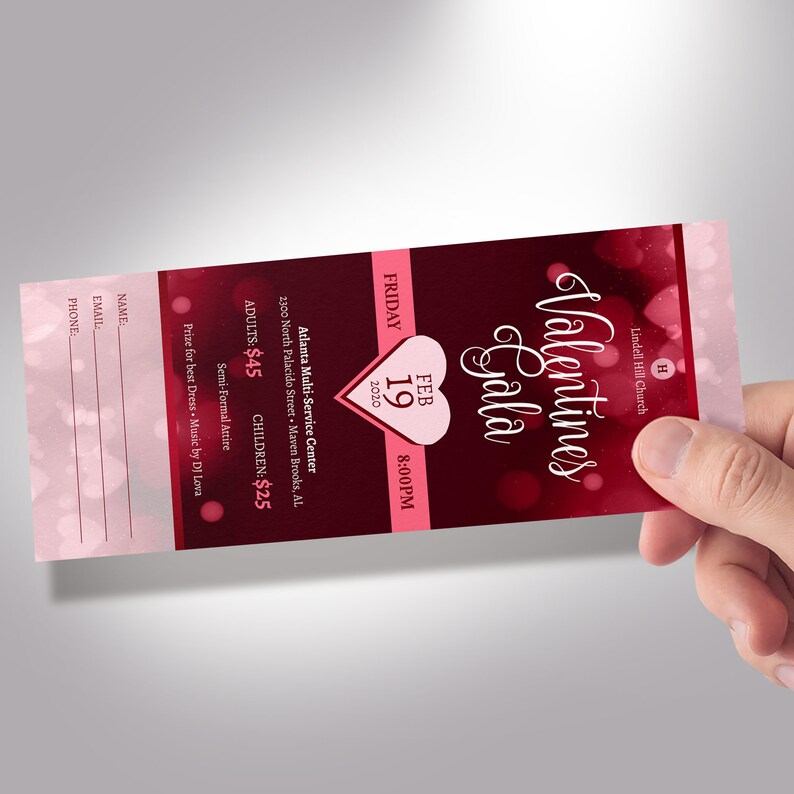 Red Pink Valentines Day Gala Ticket Template, Word Template, Publisher, Banquet Ticket, Size 3x7 inches image 7