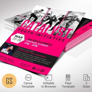 Catalyst Youth Camp Flyer-sjabloon voor Canva, Magenta Youth Summit Conference-uitnodiging, kerkbijbel tienergroep bewerkbare Instant Download