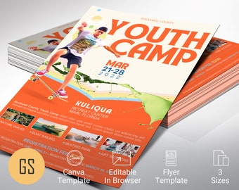 Youth Camp Flyer Template, Canva Template | Youth Camp, Church Invitation, Digital Download | Editable Colors | 3 Sizes