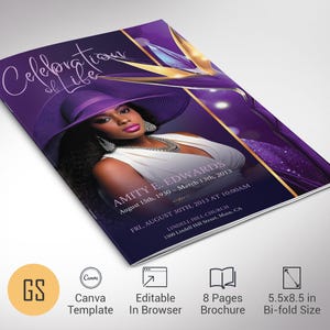 Purple Paradise Funeral Program Template: 8 Page Bifold Memorial Obituary for Canva (5.5x8.5) Digital Download