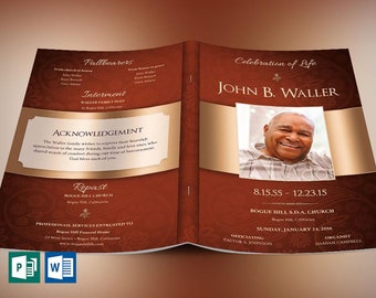 Copper Dignity Funeral Program Template | Word Template, Publisher | Celebration of Life | 8 Pages | 5.5x8.5 inches