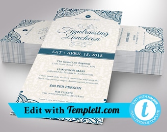 Blue Fundraiser Banquet Flyer Template for Templett | Church Anniversary Invitation | 5 Color Options | Size 4x9 inches