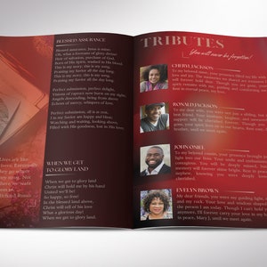 Red Dawn Funeral Program Template, Canva Template Magazine Style, Celebration of Life, 8 Pages, 5.5x8.5 inches image 4