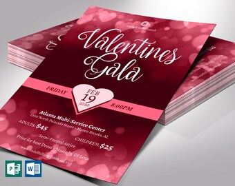 Valentines Gala Flyer Word Publisher Template | 1 Sided | Size 4"x6"