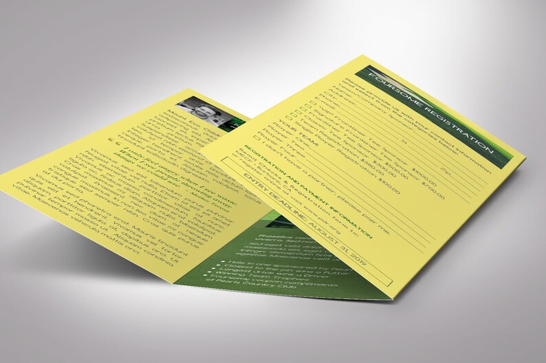 Charity Golf Tournament Trifold Brochure Template, Word Template, Publisher, Golf Competitions, Green Yellow, 11x8.5 in image 3