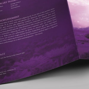 Violet Sky Tabloid Funeral Program Template Word Template, Publisher Celebration of Life 8 Pages 11x17 inches image 6