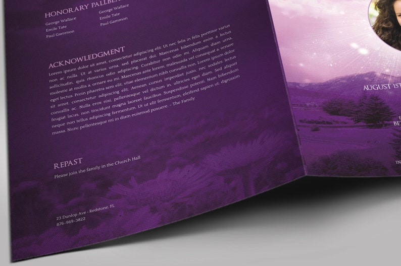 Violet Sky Tabloid Funeral Program Template Word Template, Publisher Celebration of Life 8 Pages 11x17 inches image 6