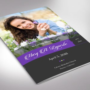 Remember Funeral Program Template, Purple Black Word Template, Publisher 8 Pages Celebration of Life 5.5x8.5 in image 5