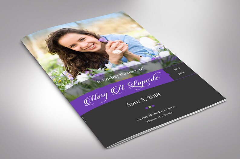 Remember Funeral Program Template, Purple Black Word Template, Publisher 8 Pages Celebration of Life 5.5x8.5 in image 5