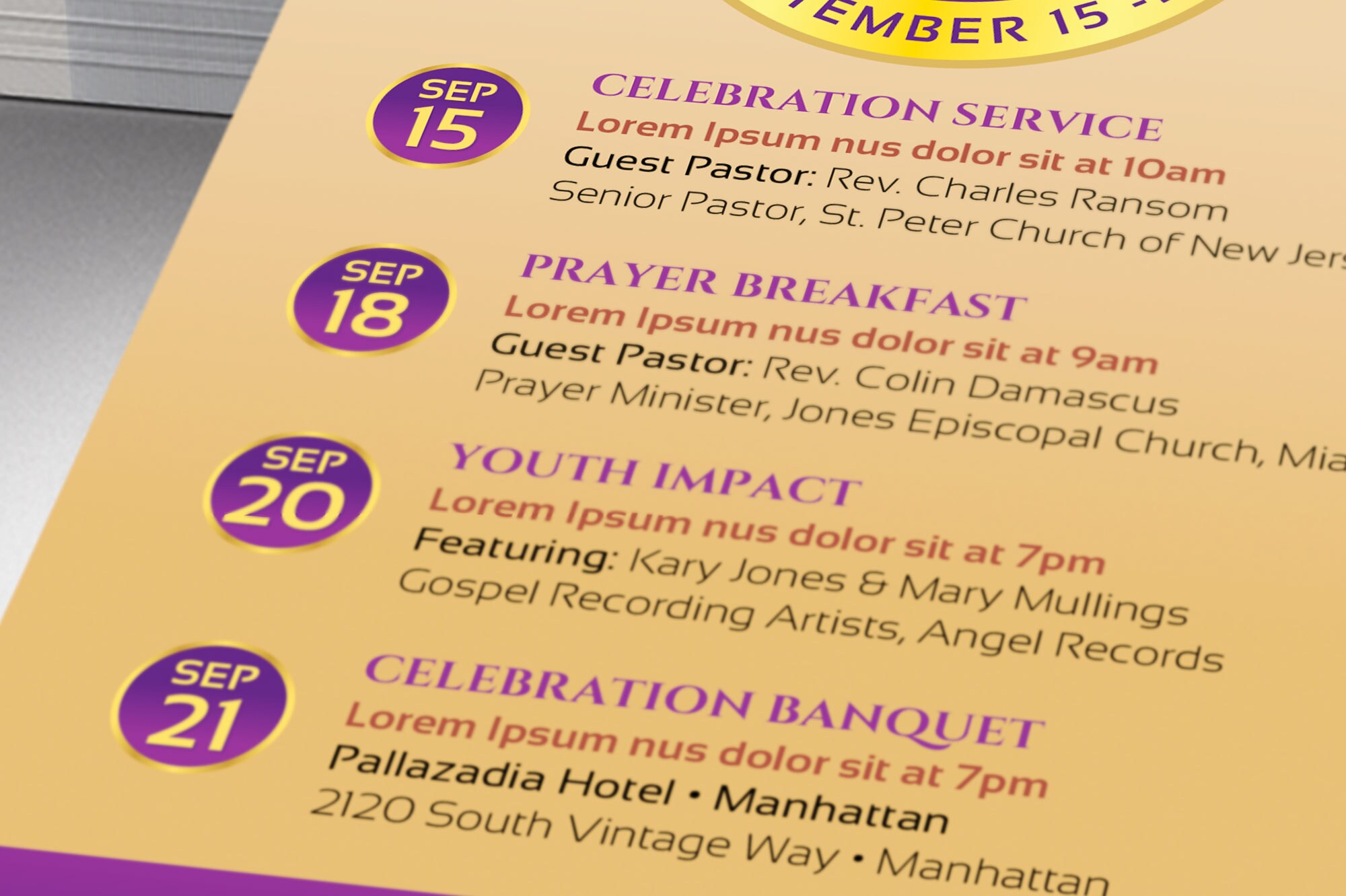 Clergy Anniversary Rack Card Template: Royal Purple & Gold (canva, 4x9 ...