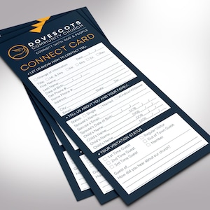 Modern Church Connect Card Template for Canva, Print Size 4.25x9.25 inches, Cut Size: 4x9 inches, is for church social and connection purposes. The church welcome card can be placed in the pews or given to visitors and members to gather information