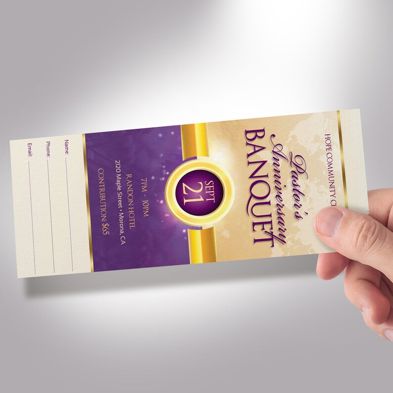 Purple Gold Clergy Banquet Ticket Template for Word and image 7