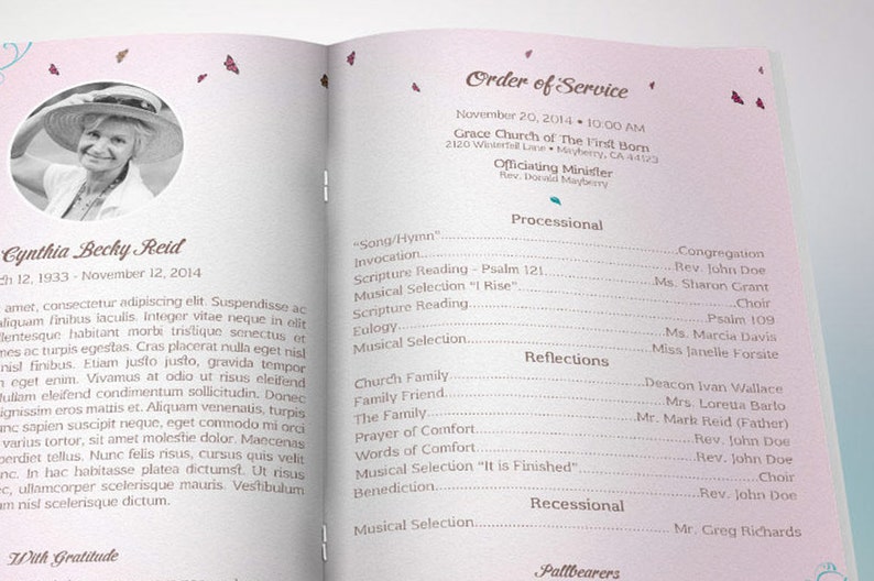 Teal Pink Funeral Program Template, Word Template, Publisher, Butterfly Celebration of Life, Obituary, 4 Pages, 5.5x8.5 in image 8