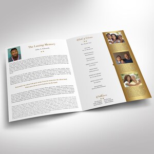 Remember Tabloid Funeral Program Template, Gold Black, Word Template, Publisher, Celebration of Life, 4 Pages 11x17 in image 3