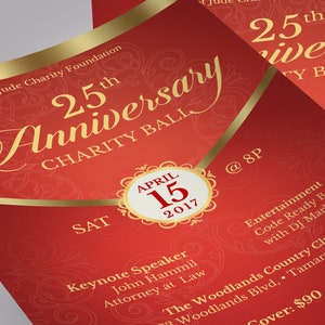 Red Gold Anniversary Gala Flyer Template, Word Template, Publisher, Pastor Appreciation, Banquet Flyer, 5.5x8.5 in image 6