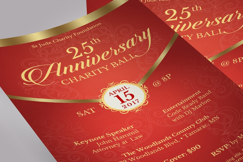 Red Gold Anniversary Gala Flyer Template, Word Template, Publisher, Pastor Appreciation, Banquet Flyer, 5.5x8.5 in image 6