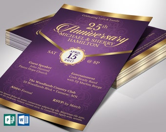 Purple Gold Anniversary Gala Flyer Template | Word Template, Publisher | Pastor Appreciation, Church Invite | 5.5x8.5 in