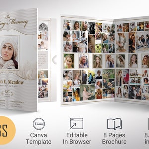 Quill Gray Funeral Program Template: Celebration of Life, 8 Pages (Canva, Digital Download)