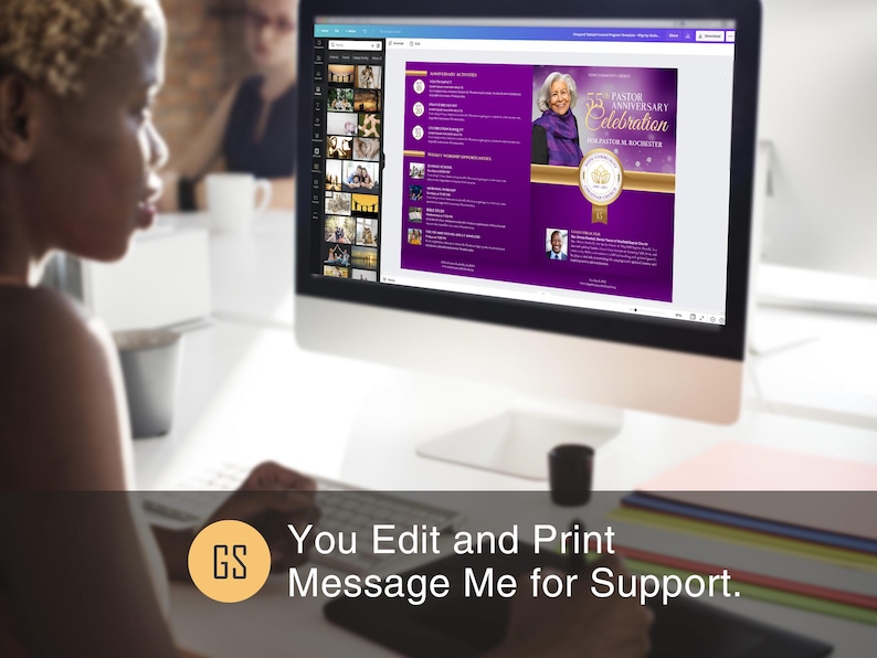 Pastor Anniversary Program Template for Canva: Purple & Gold 4-page ...