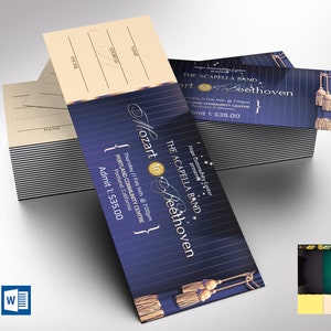 15 x 5 cm Konzertkarten-Vorlage, Blau Gold Beige, für Word und Professional, 15 x 5 cm