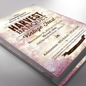 Vintage Banquet Flyer Template Word Template, Publisher Church Invitation, Harvest Flyer 4 Backgrounds 4x6 in image 5