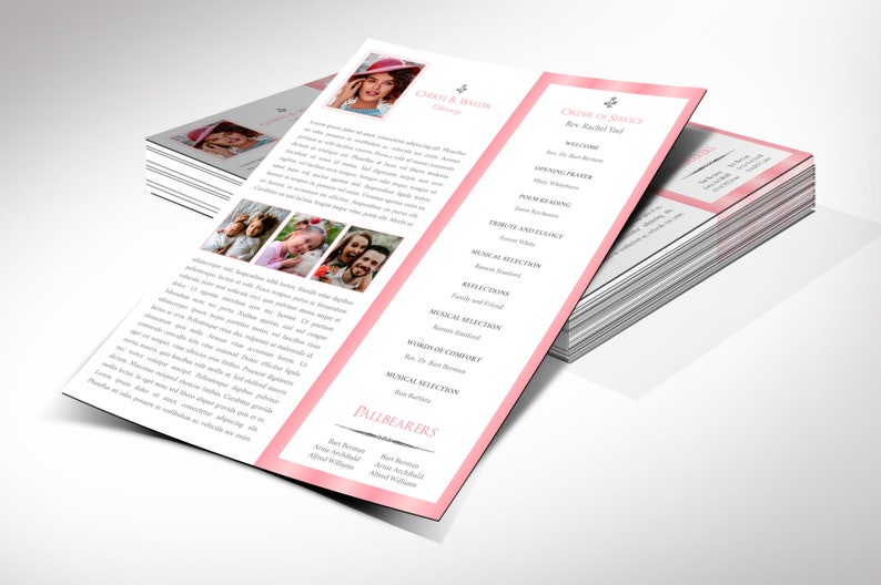 White Pink Funeral Program Template, Single Sheet Word Template, Publisher V1 Celebration of Life 8.5x11 in image 4