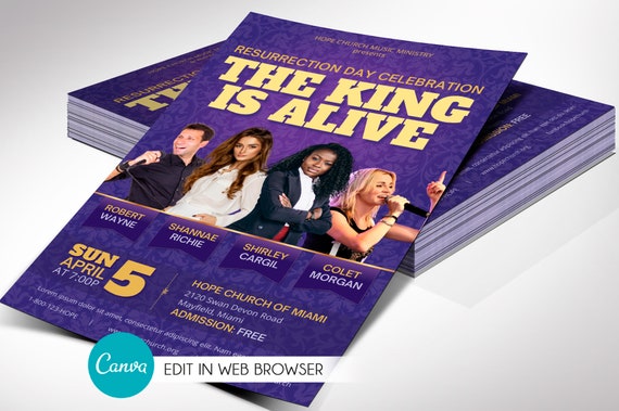 Resurrection Day Concert Flyer Template for Canva, Church Invitation, Easter Flyer, 2 Sizes