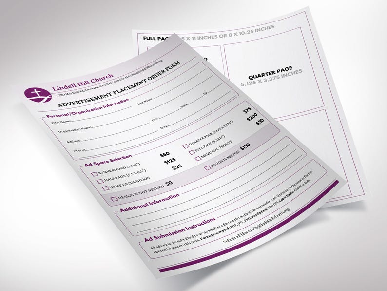 Ad Placement Order Form Template for Souvenir Magazines: Canva ...