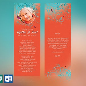 Butterfly Funeral Bookmark Template Word Template, Publisher Memorial Favor, Celebration of Life 2.75x8 inches image 1