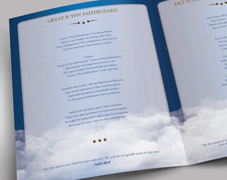 Blue Ribbon Funeral Program Large Template Word Template, Publisher Celebration of Life, Blue Sky, 8 Page 11x17 in image 8