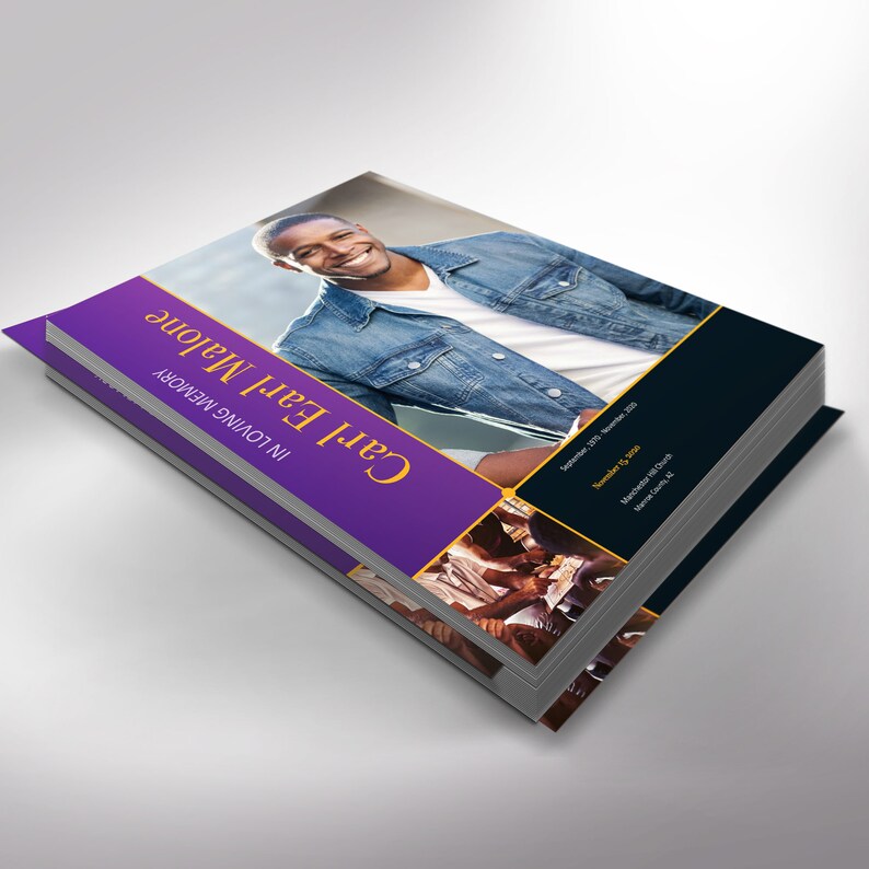 de Programme de funérailles or violet, Une feuille Word de référence, éditeur V1 Célébration de la vie 8,5 x 11 pouces image 5