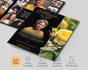 Plantilla de programa funerario de la Rosa Amarilla: Celebración de la Vida (Descarga digital)