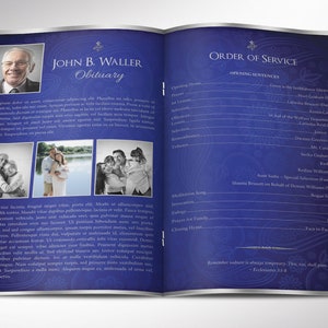 Blue Silver Funeral Program Template Word Template, Publisher V1 Celebration of Life 8 Pages 5.5x8.5 in image 2