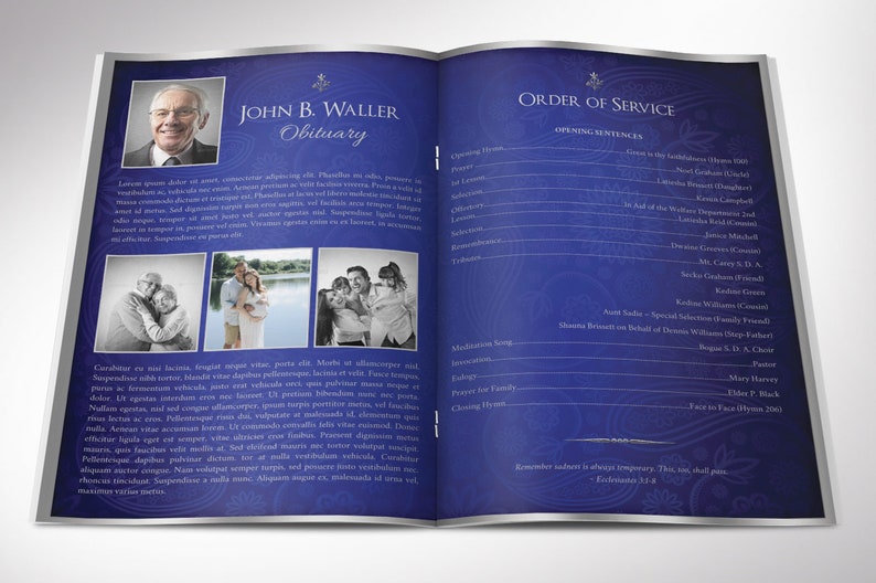 Blue Silver Funeral Program Template Word Template, Publisher V1 Celebration of Life 8 Pages 5.5x8.5 in image 2