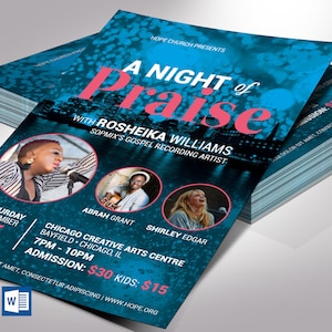 Praise Concert Flyer Template | Word Template, Publisher | Blue Orange | Church Invitation, Musical Event | 5.5x8.5 in