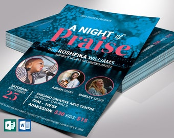 Praise Concert Flyer Template | Word Template, Publisher | Blue Orange | Church Invitation, Musical Event | 5.5x8.5 in