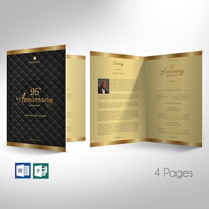 Gold Black Church Anniversary Program Template (Word & Publisher, Digital Download)