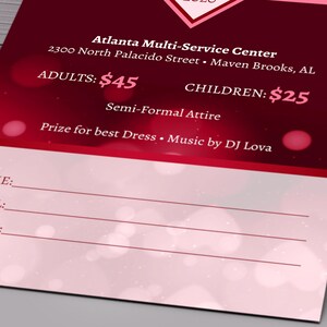 Red Pink Valentines Day Gala Ticket Template, Word Template, Publisher, Banquet Ticket, Size 3x7 inches image 9