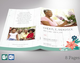 Spring Funeral Program Template for Word and Publisher | Celebration of Life, Obituary Program | 8 Pages | 5.5x8.5 inch