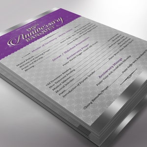 Silver Purple Church Anniversary One Sheet Program Template, Word Template, Publisher Pastor Appreciation 5.5x8.5 in image 9