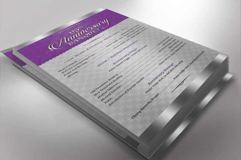 Silver Purple Church Anniversary One Sheet Program Template, Word Template, Publisher Pastor Appreciation 5.5x8.5 in image 9