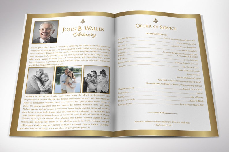 White Gold Funeral Program Template Word Template, Publisher Celebration of Life 8 Pages 5.5x8.5 inches image 2