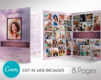 Purple Forever Tabloid Funeral Program Template for Canva V2 | 8 Pages |  Bi-fold to 8.5x11 inches